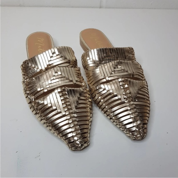 Matisse East End Leather Woven Sandals Sliders UK 6 EU 39 Gold Anthropologie - Picture 2 of 13